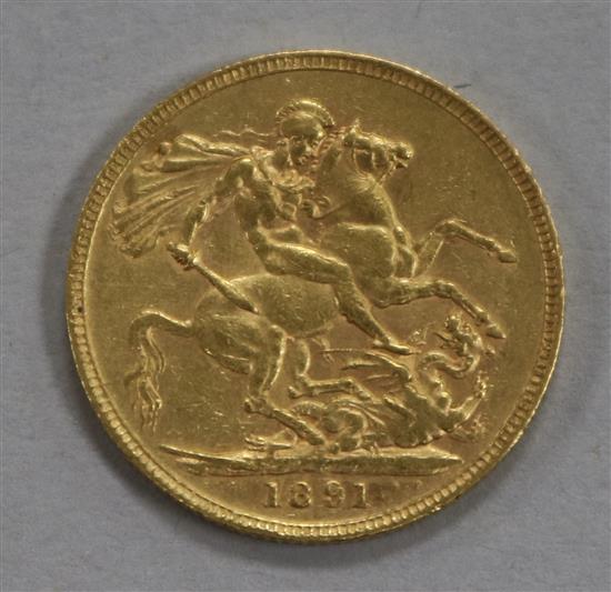 A Queen Victoria gold sovereign 1891, VF